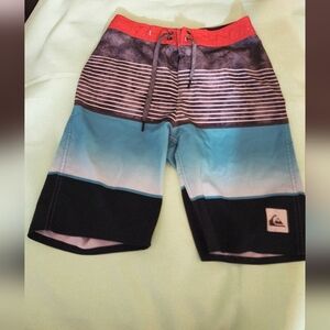 Men's Striped Colorblock Swim Trunks - Red, Black, Teal